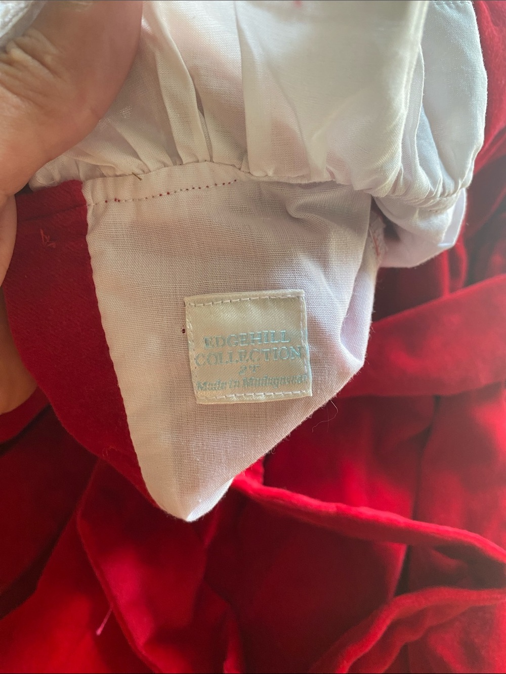 Edgehill Collection Red Velvet Dress with White Lace Collar - Picture 7 of 8